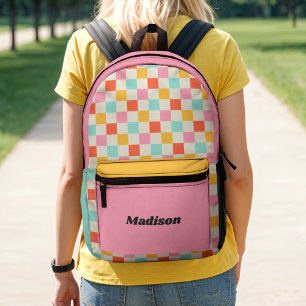 Retro Preppy Bunt Kariert Colorblock Bedruckter Rucksack