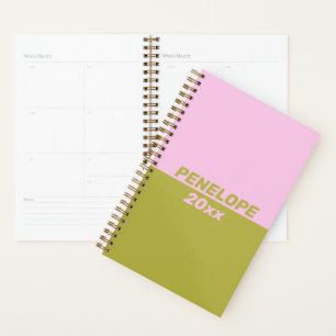 Retro Preppy Pink Green Geometric Personalisiert Planer