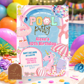 Retro-preppy-Pool-Party-Geburtstagseinladung für M Einladung