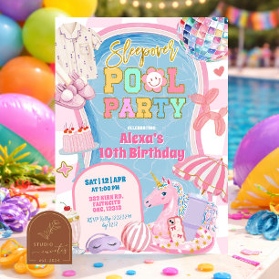 Retro-preppy-Schlafparty-Poolparty-Mädchen-Geburts Einladung