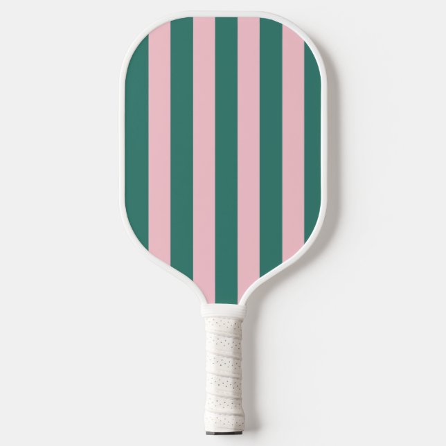 Retro Preppy Sportrand Streifen - rosa grün Pickleball Schläger (Vorderseite)