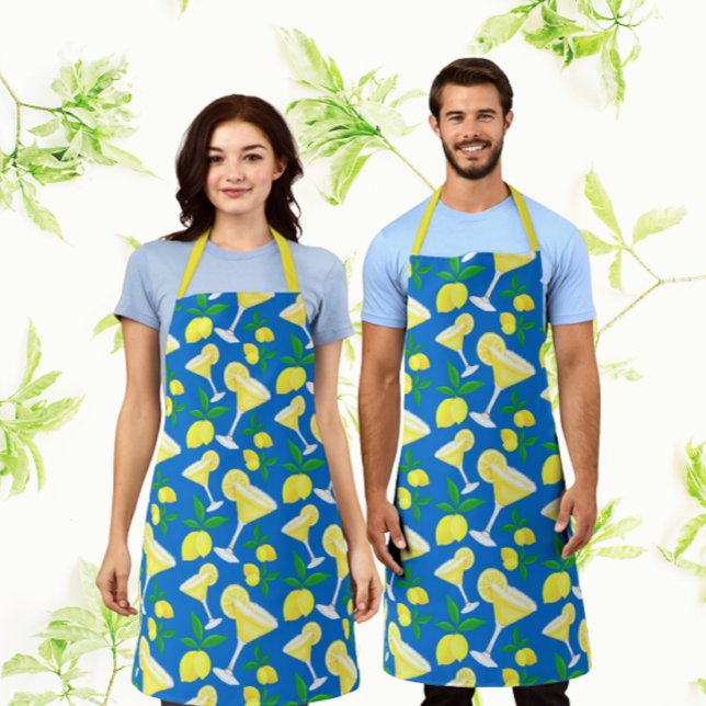 Retro Preppy Yellow Lemons Lemon Drops on Blue Schürze (Fun lemon drop apron available in S M L)