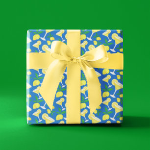 Retro Preppy Yellow Lemons Lemon tropft auf blau Geschenkpapier