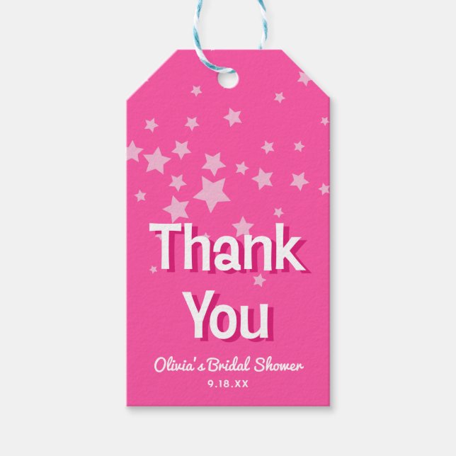 Retro Pretty Pink Stars Bridal Shower Favor Geschenkanhänger (Vorderseite)