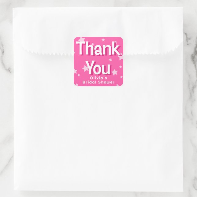 Retro Pretty Pink Stars Bridal Shower Favor Quadratischer Aufkleber (Tasche)