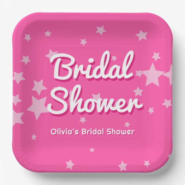 Retro Pretty Pink Stars Bridal Shower Pappteller (Vorderseite)