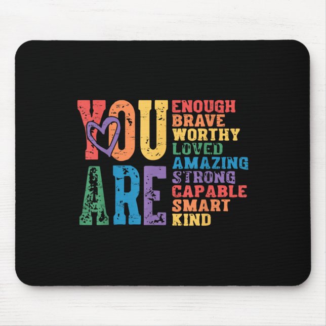 Retro Pride Mental Health You Are Enough Brave Wor Mousepad (Vorne)
