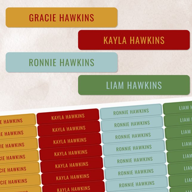 Retro Primärfarbcodierte Kinder Wassersicherer Nam Etiketten (Von Creator hochgeladen)