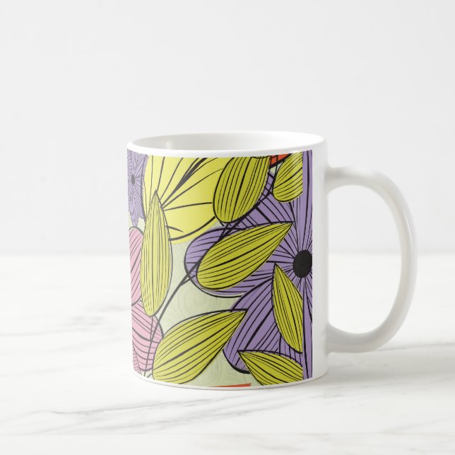 Retro Primitive Blume Zeichnend Kaffeetasse (Rechts)