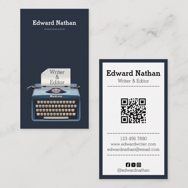 Retro professionelle Schreibmaschine QR-Code Visitenkarte (Vorne/Hinten)