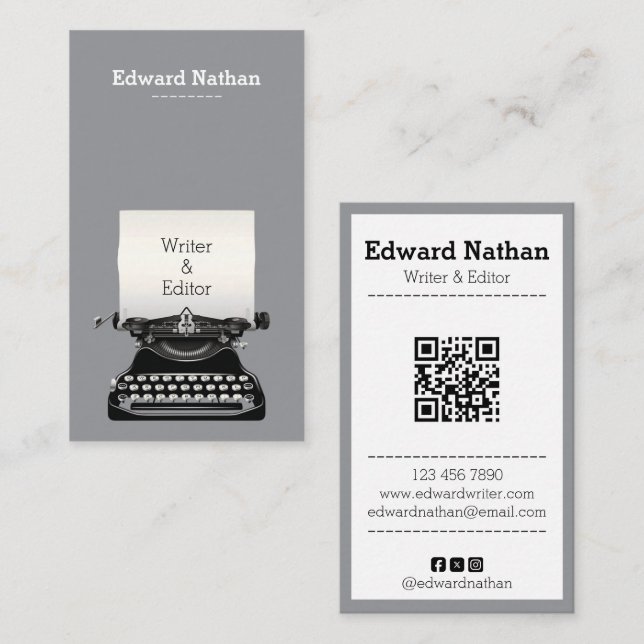 Retro professionelle Schreibmaschine QR-Code Visitenkarte (Vorne/Hinten)