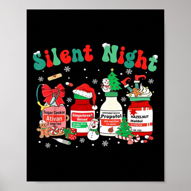 Retro Profol Silent Night Funny Christmas Nurse Wo Poster (Vorne)