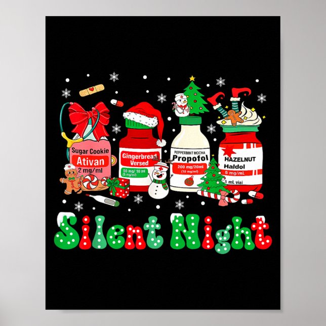 Retro Profol Silent Night Icu Nurses Funny Merry C Poster (Vorne)