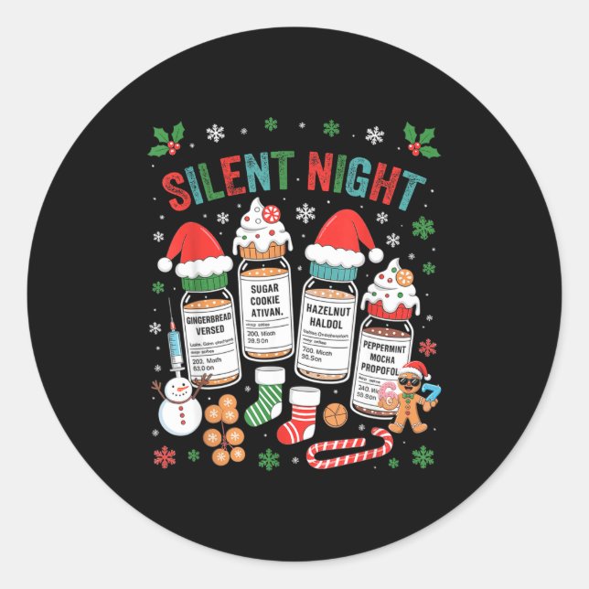 Retro Profol Silent Night Icu Nurses Funny Merry C Runder Aufkleber (Vorderseite)