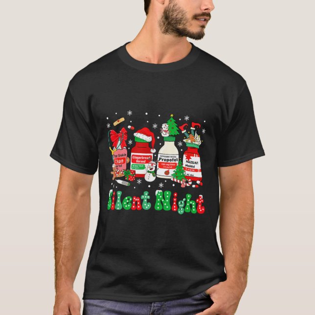 Retro Profol Silent Night Icu Nurses Funny Merry C T-Shirt (Vorderseite)