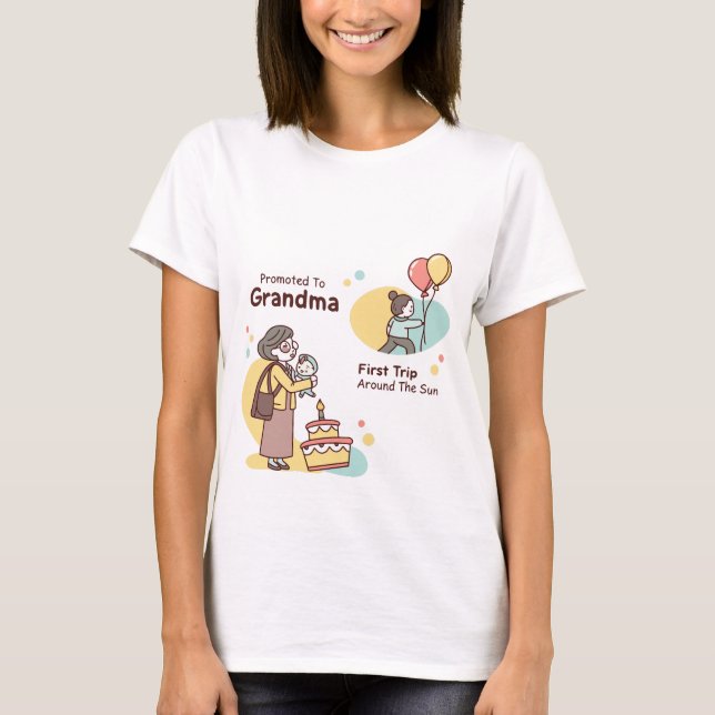 Retro Promoted to Grandma First Birthday T-Shirt D (Vorderseite)