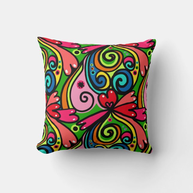 Retro Psychedelic 60er Colorful Hippie Pattern Kissen (Vorderseite)