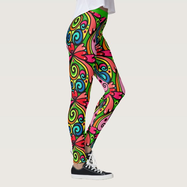 Retro Psychedelic 60er Muster farbenfrohe Leggings (Rechts)