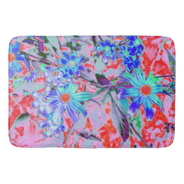 Retro Psychedelic Aqua Green und Orange Blume Badematte