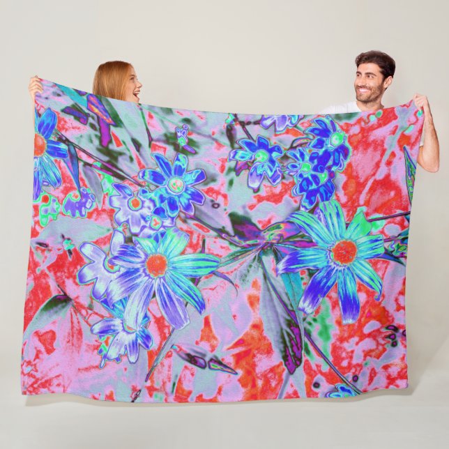 Retro Psychedelic Aqua Green und Orange Blume Fleecedecke (Beispiel)