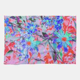 Retro Psychedelic Aqua Green und Orange Blume Geschirrtuch