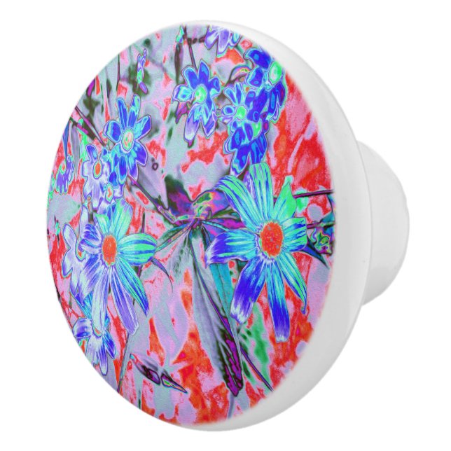 Retro Psychedelic Aqua Green und Orange Blume Keramikknauf (Rechts)