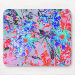 Retro Psychedelic Aqua Green und Orange Blume Mousepad