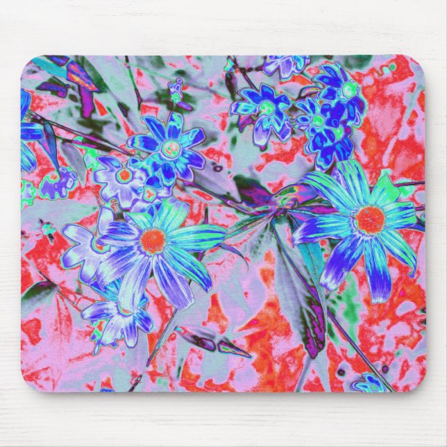 Retro Psychedelic Aqua Green und Orange Blume Mousepad (Vorne)