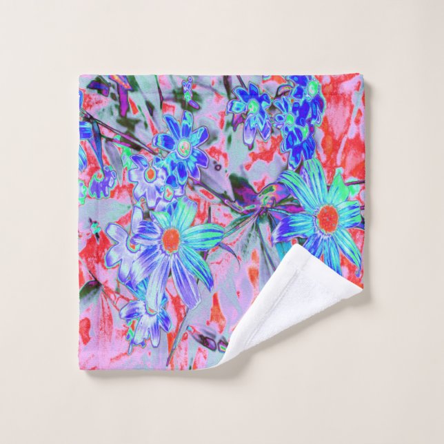 Retro Psychedelic Aqua Green und Orange Blume Waschlappen (Waschlappen)