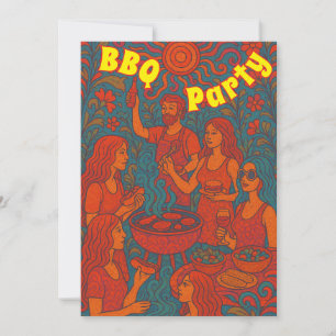 Retro Psychedelic Barbeque Party Einladung