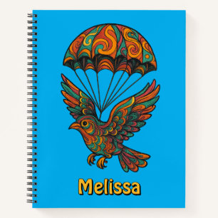 Retro Psychedelic Bird & Parachute Notizbuch