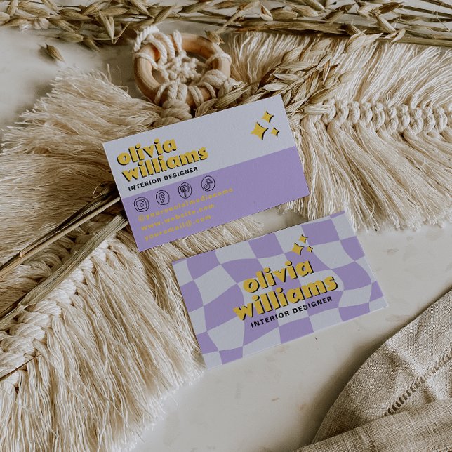 Retro Psychedelic Bold 70s Groovy Checkered Trendy Visitenkarte (Von Creator hochgeladen)