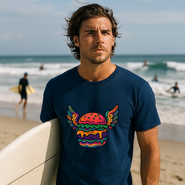 Retro Psychedelic Cheeseburger mit Flügeln T-Shirt (Von Creator hochgeladen)