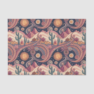 Retro Psychedelic Desert Cactus Sunset Painting Seidenpapier