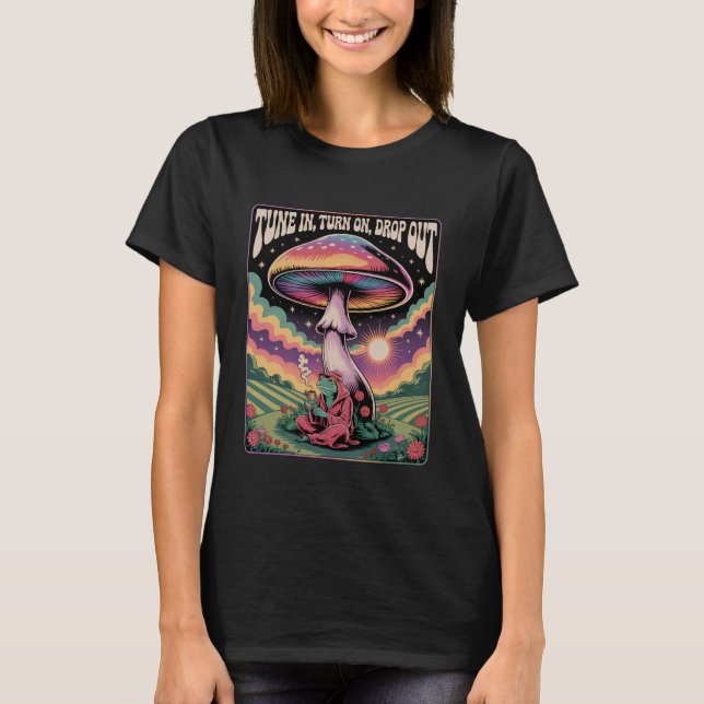 Retro Psychedelic Frog Mushroom Cosmic Vibes T-Shirt (Vorderseite)