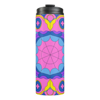 Retro Psychedelic Geometric Mandala Pattern Thermosbecher