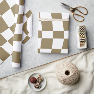 Retro Psychedelic goldfarbenes, viereckiges Muster Geschenkpapier