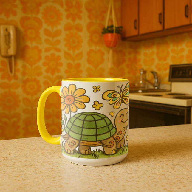 Retro Psychedelic Happy Turtle & Mushrooms Tasse (Von Creator hochgeladen)