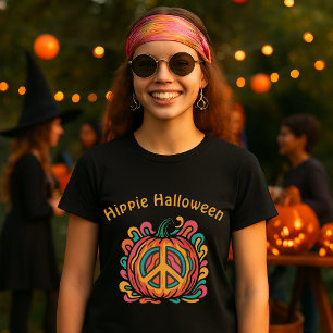 Retro Psychedelic Hippie Halloween Pumpkin Peace T-Shirt