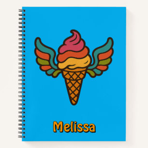 Retro Psychedelic Ice Creme Cone mit Flügeln Notizbuch