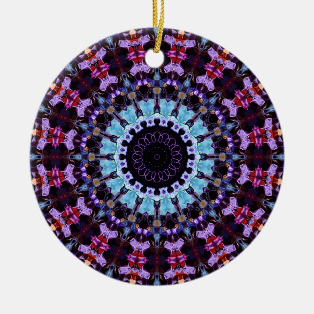 Retro Psychedelic Mandala Trippy Hippie Boho Chic Keramik Ornament (Vorne)