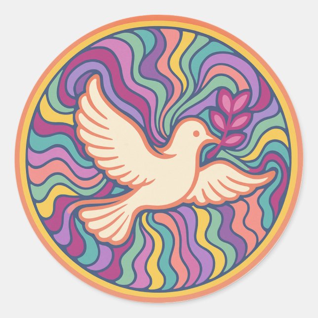 Retro Psychedelic Peace Dove Sticker - Colorful (Vorderseite)