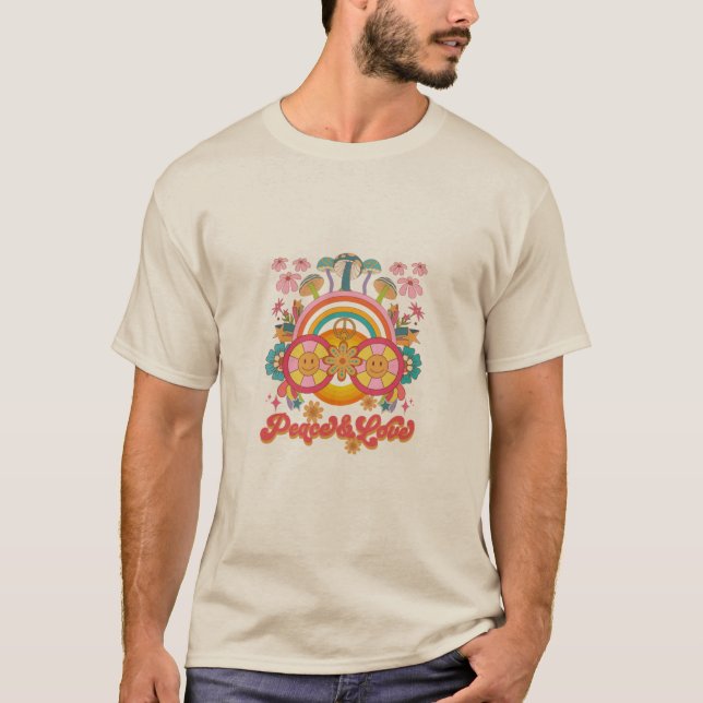 Retro Psychedelic Peace und Liebe T-Shirt (Vorderseite)