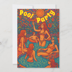 Retro Psychedelic Pool Party Einladung