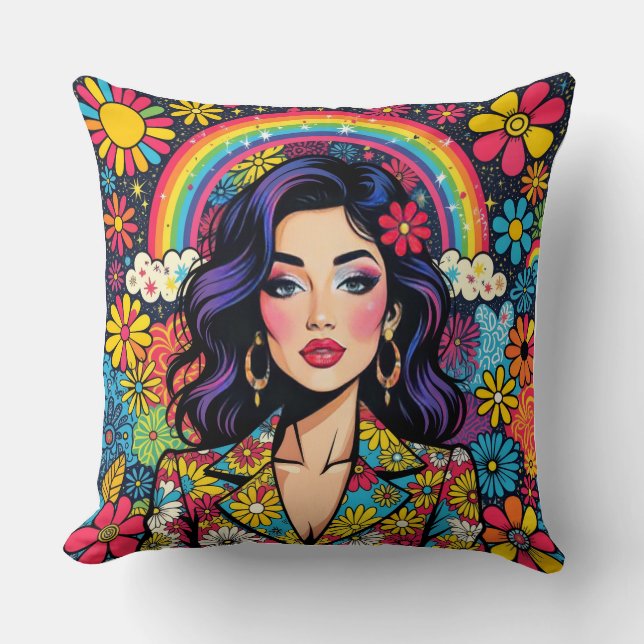 Retro Psychedelic Pop Art Throw Kissen - Lebhaft (Vorderseite)