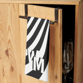 Retro Psychedelic Schwarz-weiß Pattern Initials Geschirrtuch