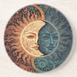 Retro Psychedelic Sun and Moon Faces Getränkeuntersetzer