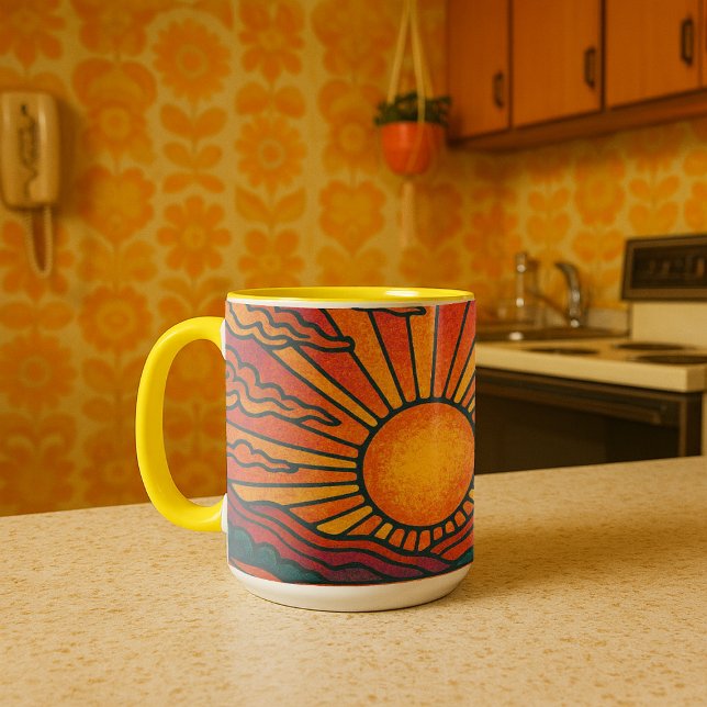Retro-Psychedelischer Sonnenuntergang Tasse (Von Creator hochgeladen)