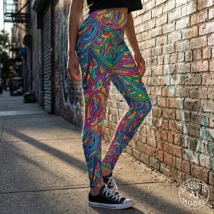 Retro-Psychedelisches abstraktes Neon-Doodle-Muste Leggings