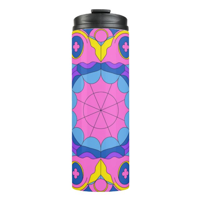 Retro-psychedelisches geometrisches Mandala-Muster Thermosbecher (Vorderseite)